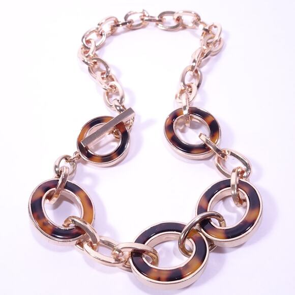 Banana Republic Women's Tortoise and Gold Glamour Link Toggle Necklace NWT 98 - Picture 1 of 6